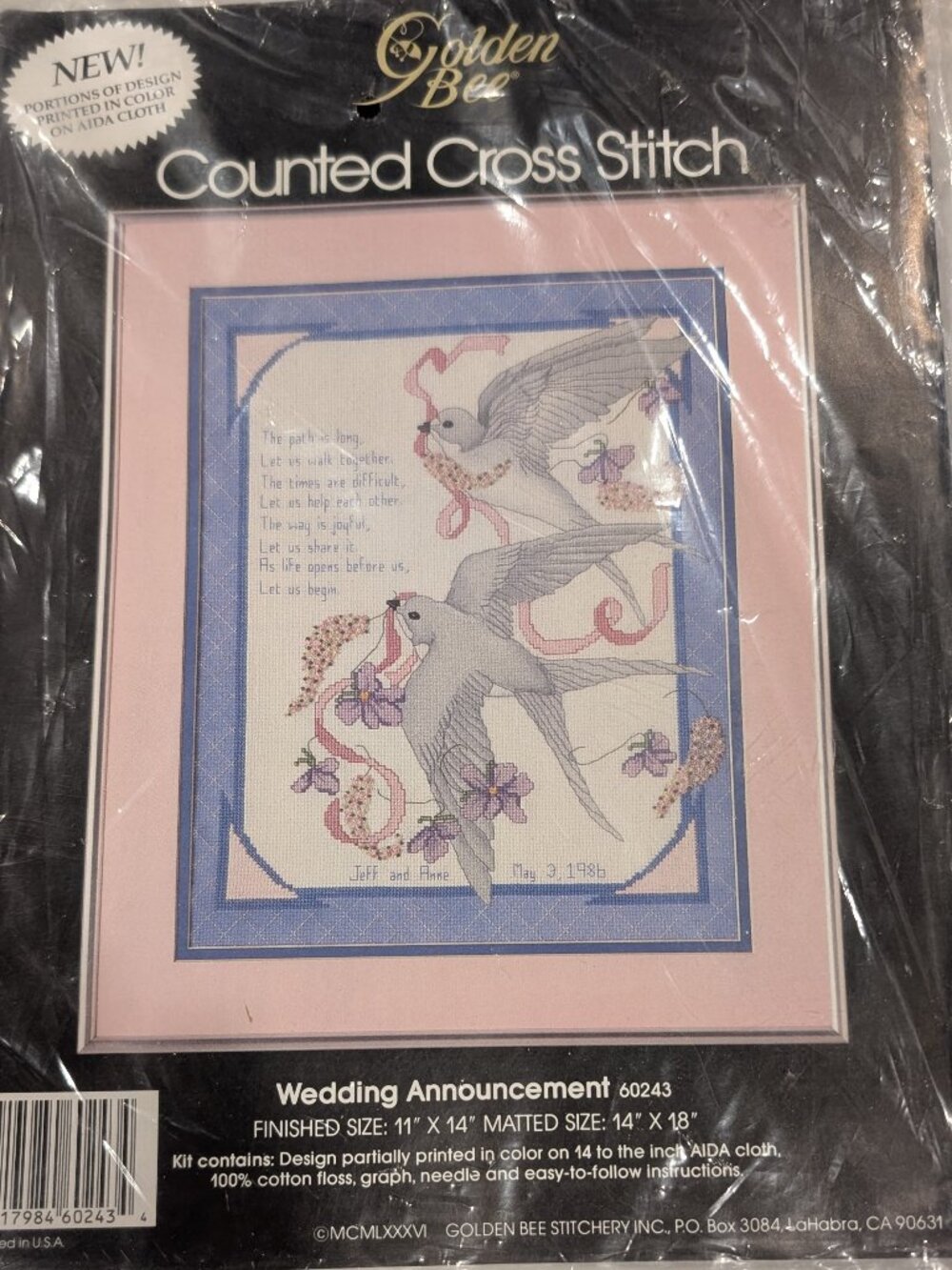Vtg Golden Bee Wedding Cross Stitch Kit BNIP Cottagecore Coquette - 1070